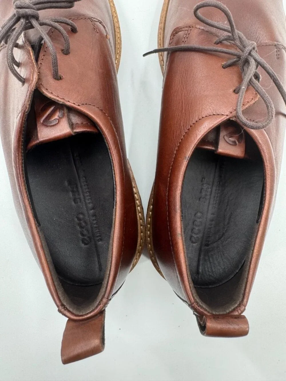 Ecco Mens Brown Leather Lace-Up Shoes EU 45 US 11 Rubber Sole Made In Portugal